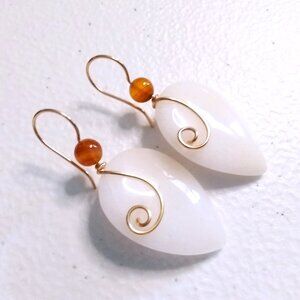 OOAK White & Brown Statement Teardrop Earrings! Feminine Classy Fall Elegance